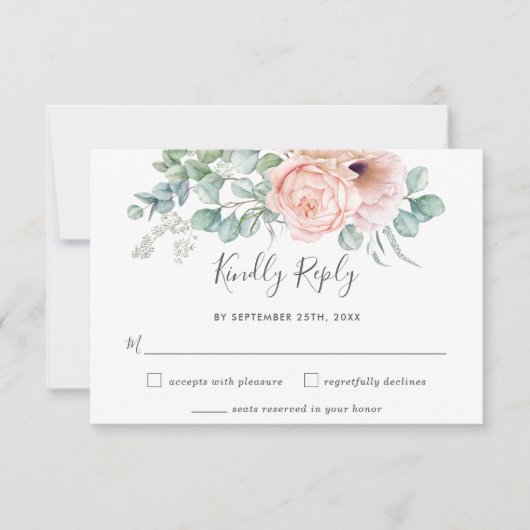 Rustique Blush Floral Greenery Wedding Carte RSVP (Devant)
