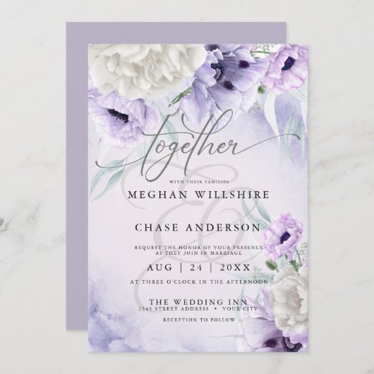 Rustique BOHO Aquarelle Lilac Poppies Invitation (Devant / Derrière)