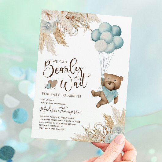 Rustique Boho Boy Bear Baby shower Invitation