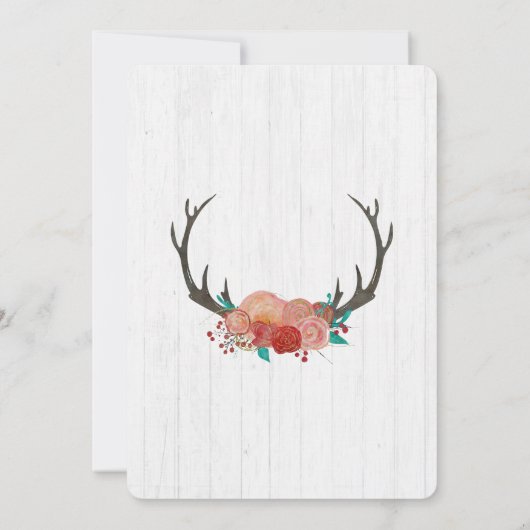 Rustique Boho Deer Antler Floral Faire-part de mar (Dos)