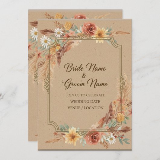 Rustique Boho Faire-part de mariage (Devant / Derrière)