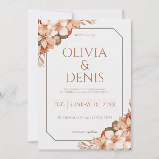 Rustique Boho Fall Floral Faire-part de mariage (Devant)