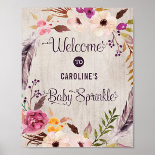 Rustique Boho Floral Affiche de bienvenue bébé sau