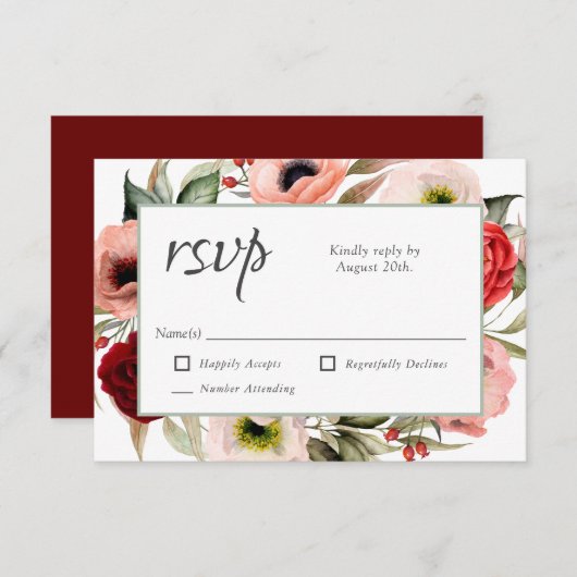 Rustique Boho Floral et Mariage Bourgogne RSVP (Devant / Derrière)
