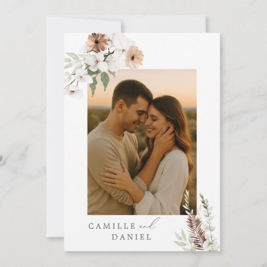 Rustique Boho Floral Faire-part de mariage avec ph (Dos)