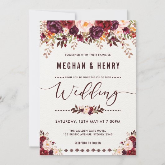 Rustique Boho Floral Faire-part de mariage Shabby (Devant)