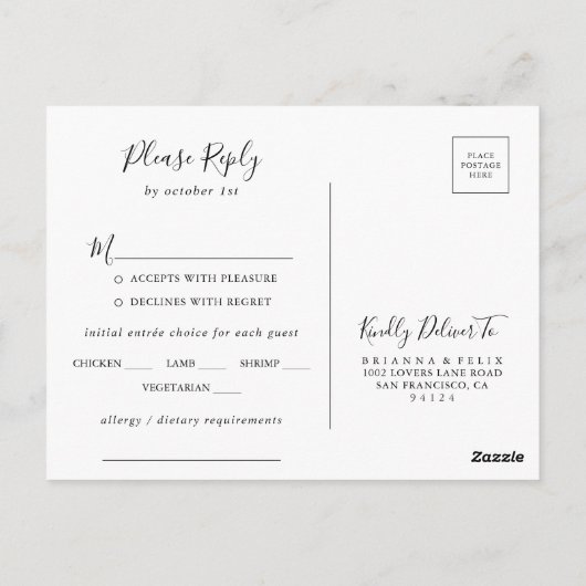 Rustique Boho Floral Menu Choix Carte postale RSVP (Dos)