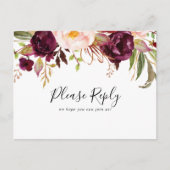 Rustique Boho Floral Menu Choix Carte postale RSVP (Devant)