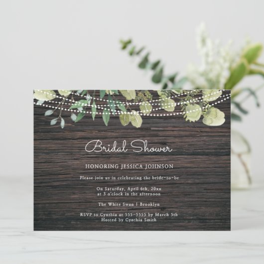 Rustique Boho Green Bois Bridal Shower Invitation (Debout devant)