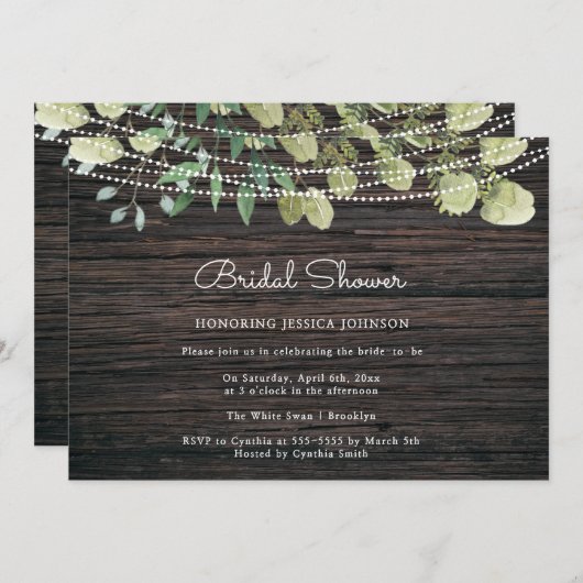 Rustique Boho Green Bois Bridal Shower Invitation (Devant / Derrière)