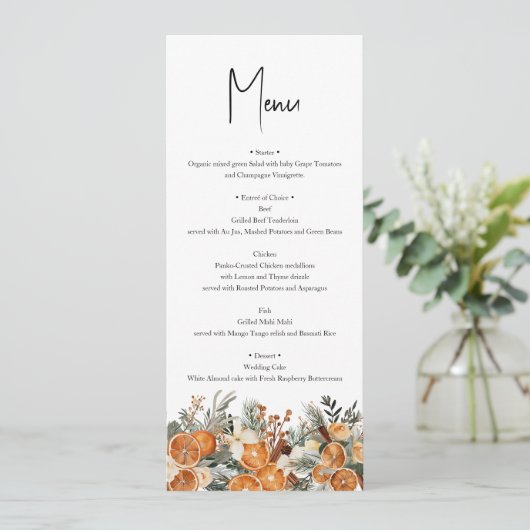 Rustique Boho Mariage Automne Hiver Carte Menu (Debout devant)