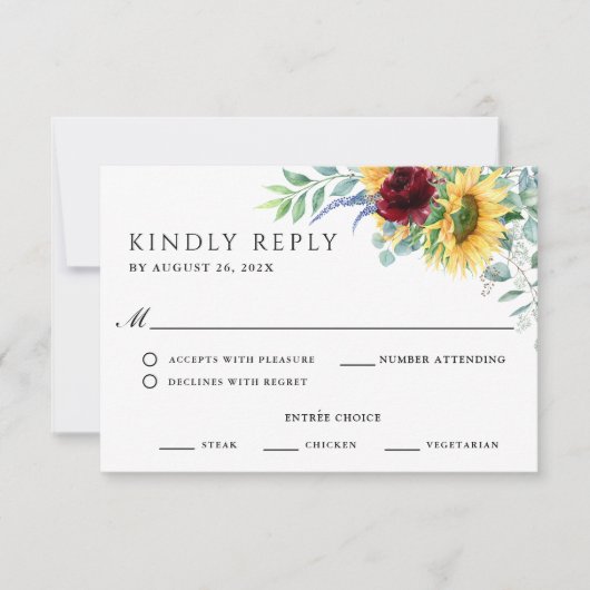 Rustique Boho Sunflowers Mariage RSVP (Devant)