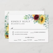 Rustique Boho Sunflowers Mariage RSVP (Devant / Derrière)