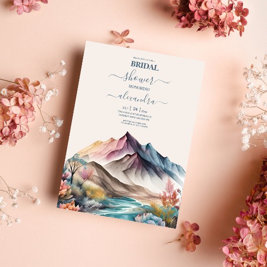 Rustique Boho Watercolor Mountain Invitation nupti