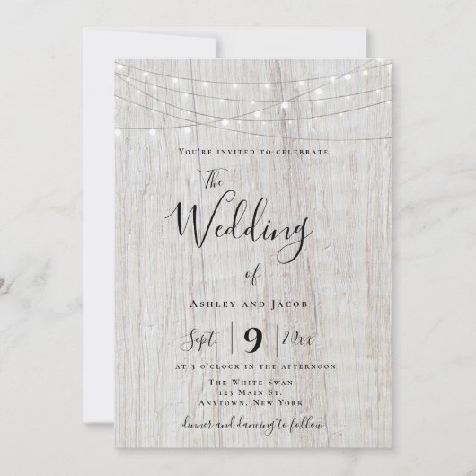 Rustique Boho Wood String éclaire les invitations (Devant)