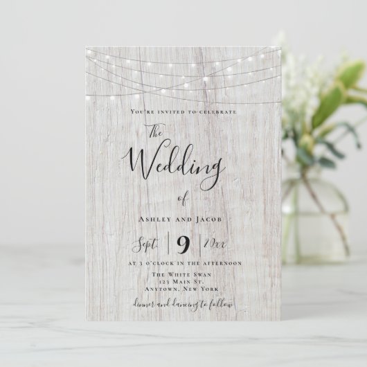 Rustique Boho Wood String éclaire les invitations  (Debout devant)