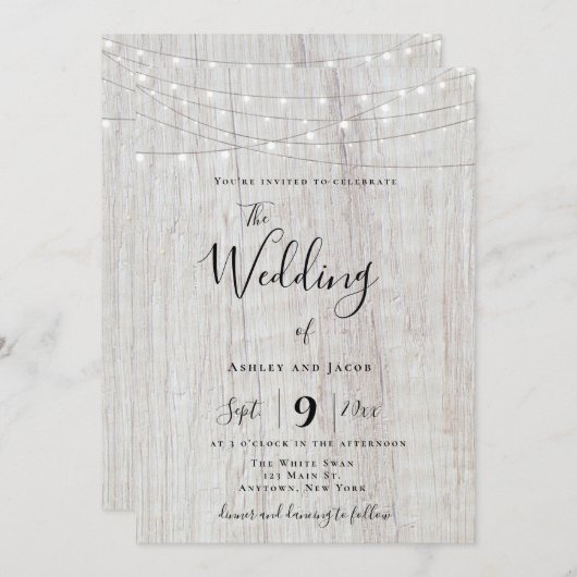 Rustique Boho Wood String éclaire les invitations  (Devant / Derrière)