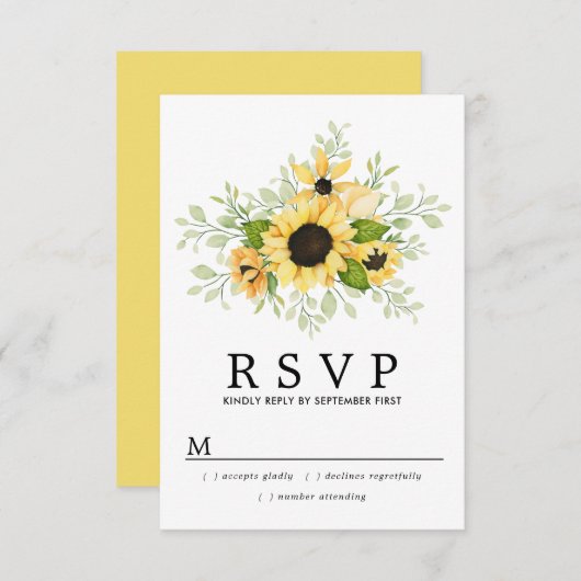 Rustique Boho Yellow Sunflower Mariage d'été RSVP (Devant / Derrière)