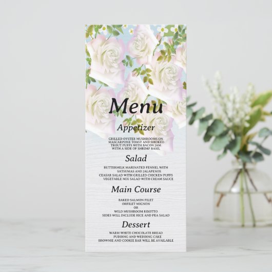 Rustique bois blanc rose menthe rose Menu Mariage (Debout devant)