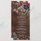 Rustique Bois Bourgogne Floral Lights Menu Mariage (Devant / Derrière)