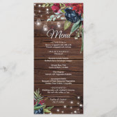Rustique Bois Bourgogne Floral Lights Menu Mariage (Devant)
