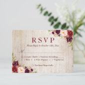 Rustique Bois Bourgogne Rouge Floral Mariage RSVP (Debout devant)