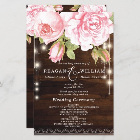 Rustique Bois Chaîne Lumières Rose Programme de ma (Devant / Derrière)