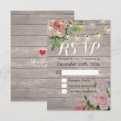 Rustique Bois Floral String Lumière Mariage RSVP R (Devant / Derrière)