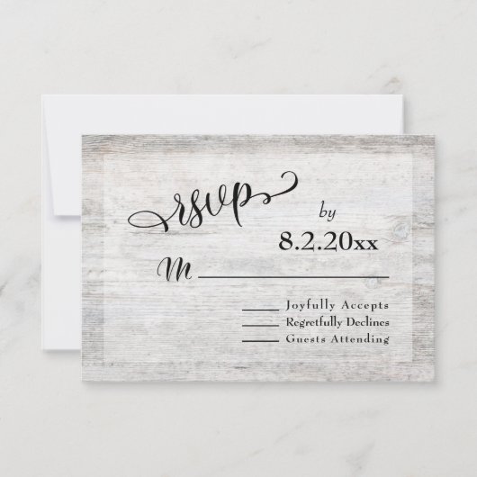 Rustique Bois Gris Élégant Mariage RSVP (Devant)