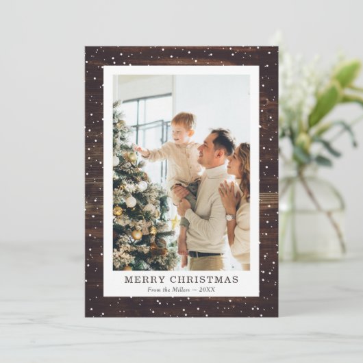 Rustique Bois Neige Photo Joyeuses Cartes de Noël (Debout devant)