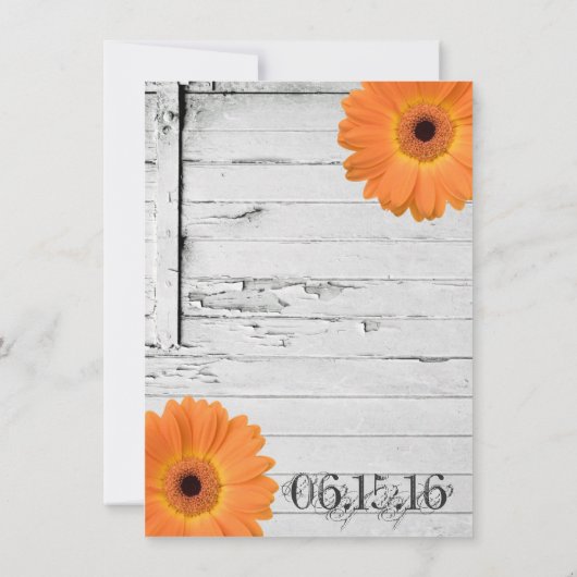 Rustique Bois Orange Daisy Invitations de mariage (Dos)