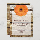 Rustique Bois Orange Daisy Invitations de mariage (Devant / Derrière)