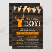 Rustique Bois Orange Deer Baby shower Invitation (Devant / Derrière)