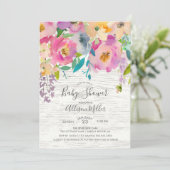Rustique Bois Pastel Floral Baby shower Invitation (Debout devant)