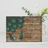 Rustique Bois Peacock Plumes Mariage Invitations (Debout devant)