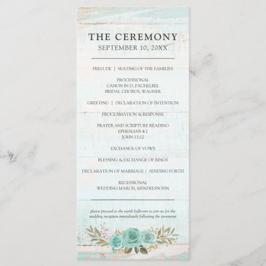 Rustique Bois Turquoise Floral Roses programme de  (Devant)