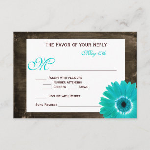 Rustique Bois Turquoise Gerber Daisy Mariage Carte