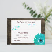 Rustique Bois Turquoise Gerber Daisy Mariage Carte (Debout devant)