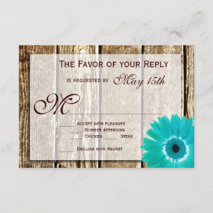 Rustique Bois Turquoise Gerber Daisy Mariage Carte