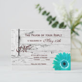 Rustique Bois Turquoise Gerber Daisy Mariage Carte (Debout devant)