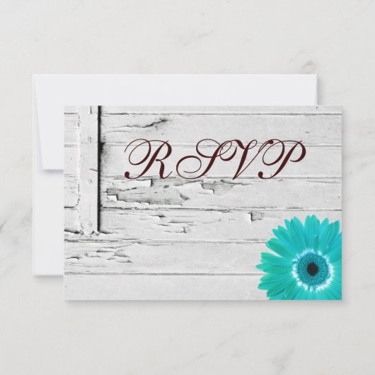 Rustique Bois Turquoise Gerber Daisy Mariage Carte (Dos)