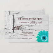 Rustique Bois Turquoise Gerber Daisy Mariage Carte (Devant / Derrière)