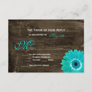 Rustique Bois Turquoise Gerber Daisy Mariage Carte