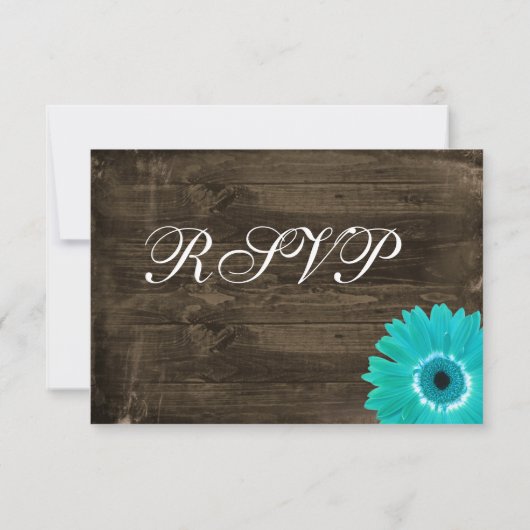 Rustique Bois Turquoise Gerber Daisy Mariage Carte (Dos)