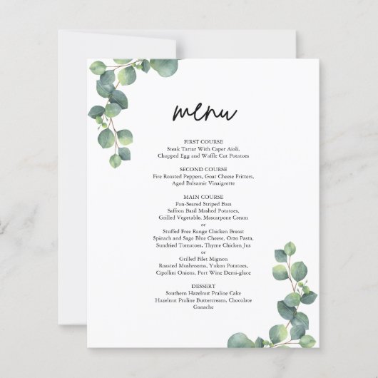 Rustique Botanique Eucalyptus Vert Mariage Menu (Devant)