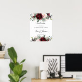 Rustique Bourgogne Blush Floral Mariage Affiche de (Bureau à domicile)