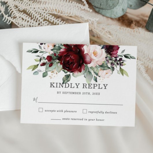 Rustique Bourgogne Blush Floral Wedding Carte RSVP