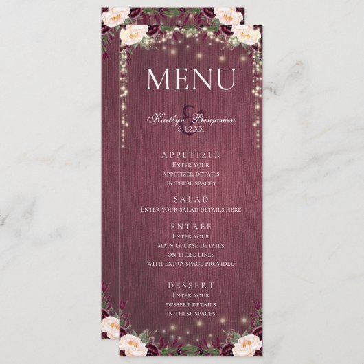 Rustique Bourgogne Bois & Chaînes Lumières Menu Ma (Devant / Derrière)