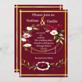 Rustique Bourgogne faire-part de mariage romantiqu (Devant / Derrière)