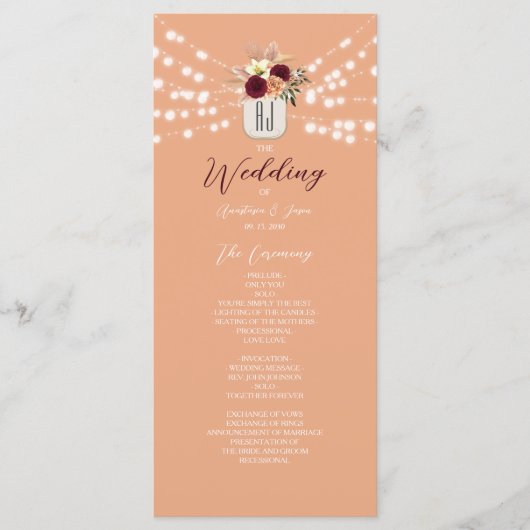 Rustique Bourgogne Floral Wedding Programme (Devant)